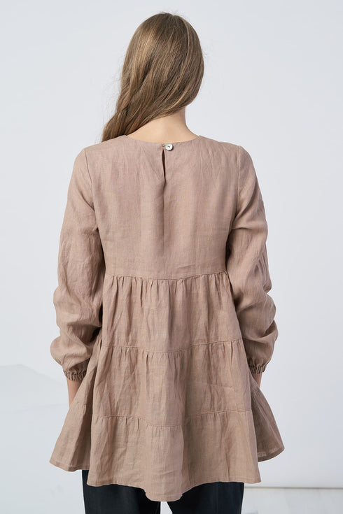 Image 7 of Linen blouse top has long sleeves and a ruffled bottom Vilte from Baltic Linen